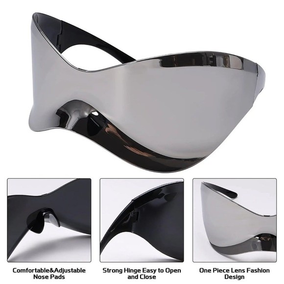 Futuristic Sunglasses for Men Women Oversized Wrap Around Shield Fashion Superhe - Picture 9 of 11